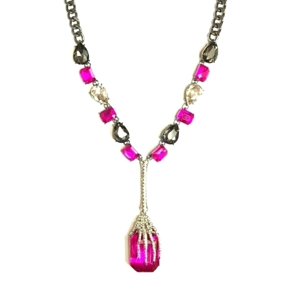 Betsey Johnson   RICH WITCH HANGING HAND Hematite Fuchsia Necklace - Picture 1 of 7